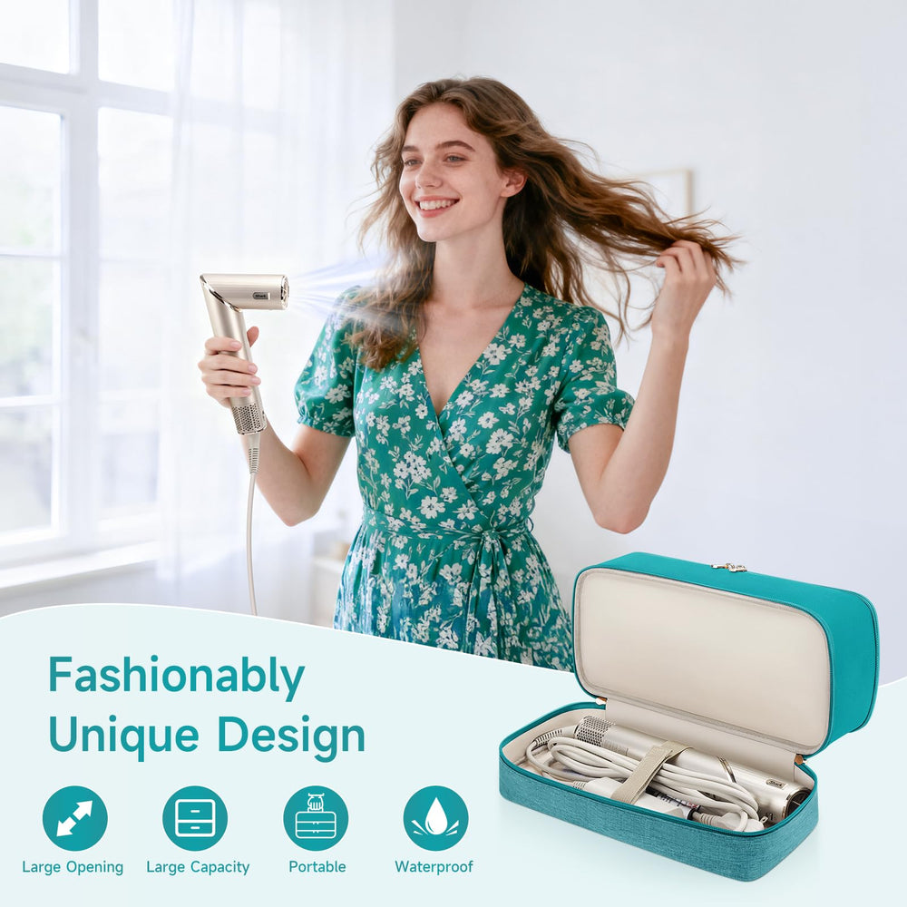 Adworte travel hair dryer case teal dual-layer storage keeps tools separated