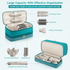 Adworte travel hair dryer case teal interior shows soft lining and organized compartments