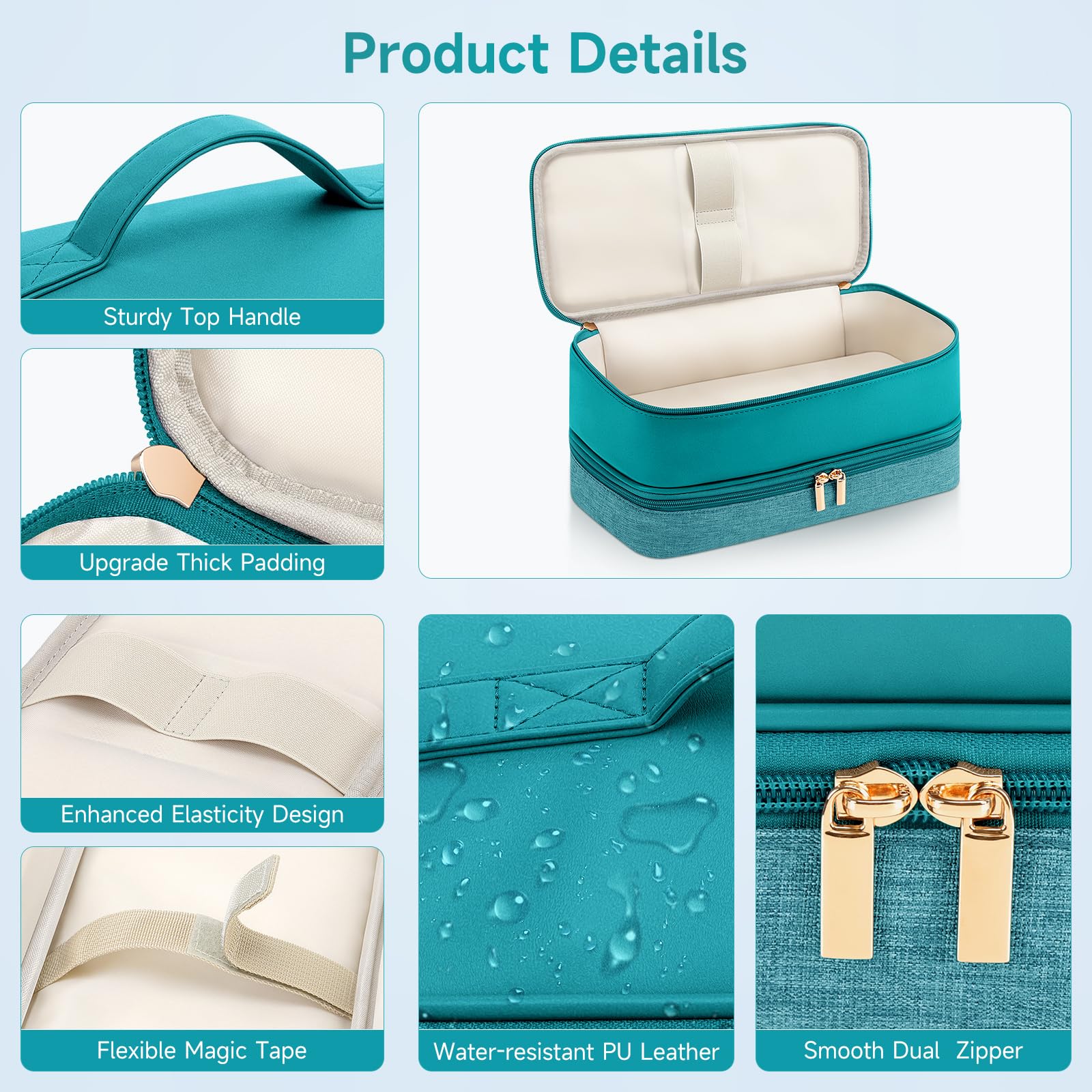 Adworte travel hair dryer case teal outer material resists scratches and dust
