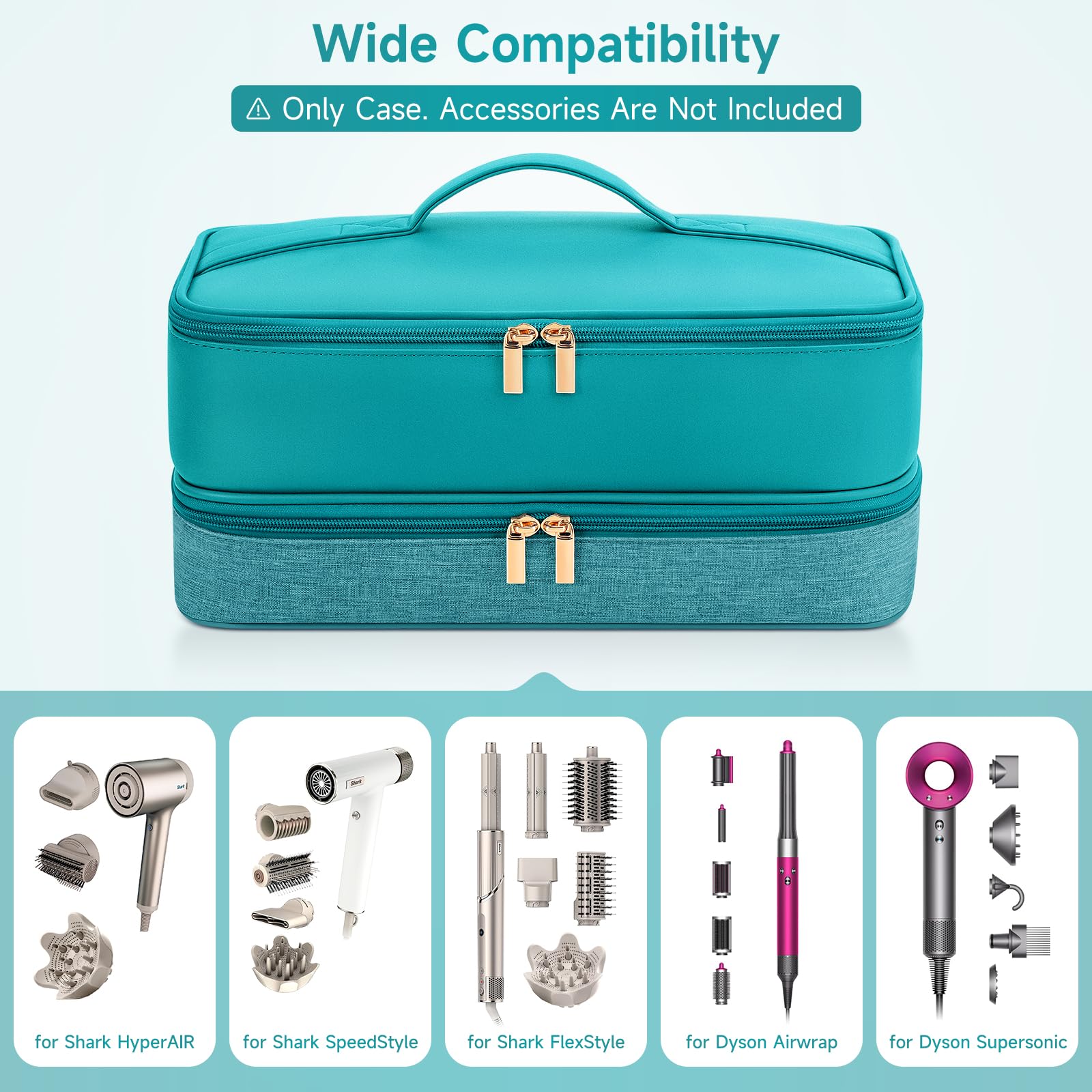 Adworte travel hair dryer case teal zipper closure ensures secure packing