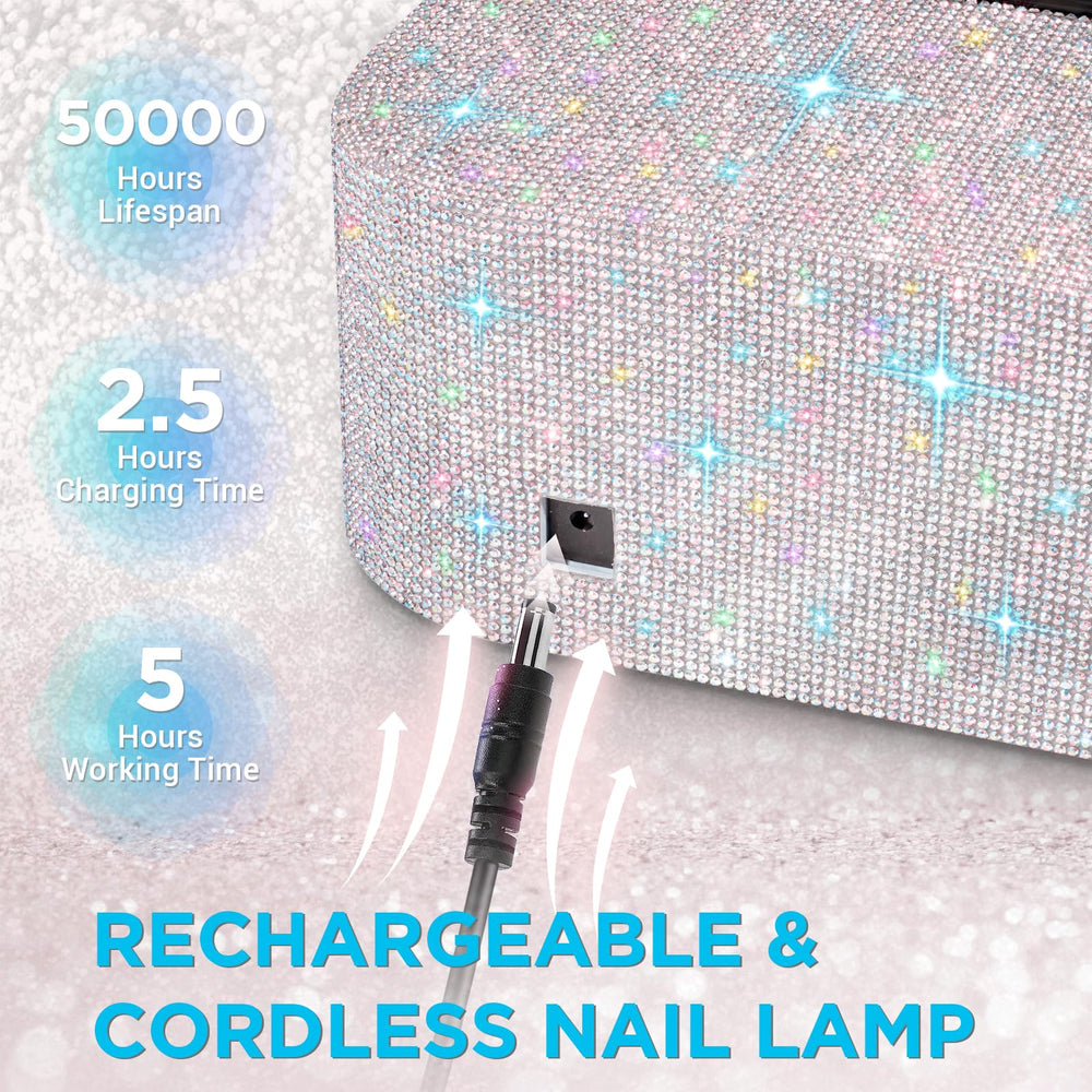 Aedavey Sparkly White nail lamp with reflective bottom for thorough curing.