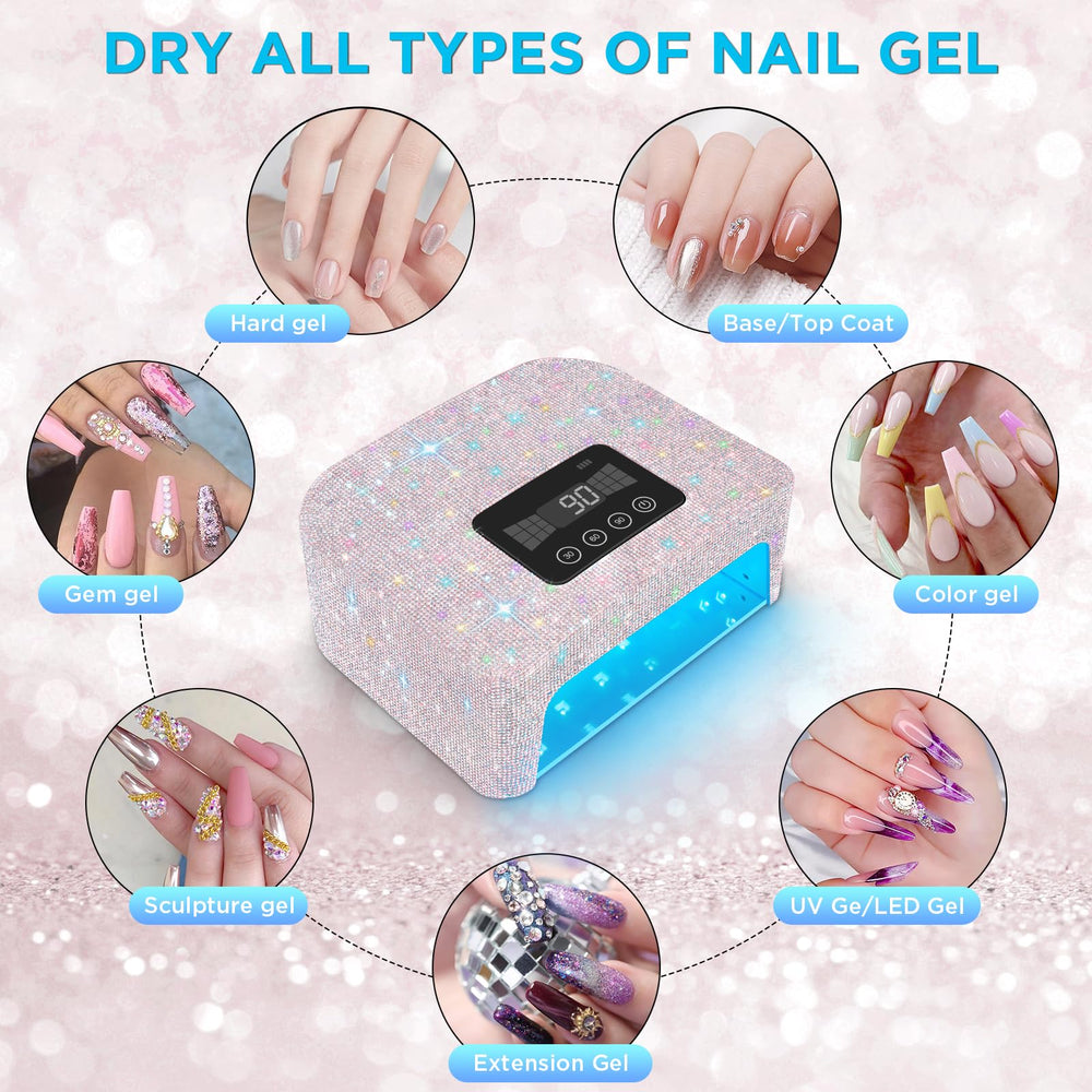 Aedavey Sparkly White nail lamp turned on for quick cure sessions.