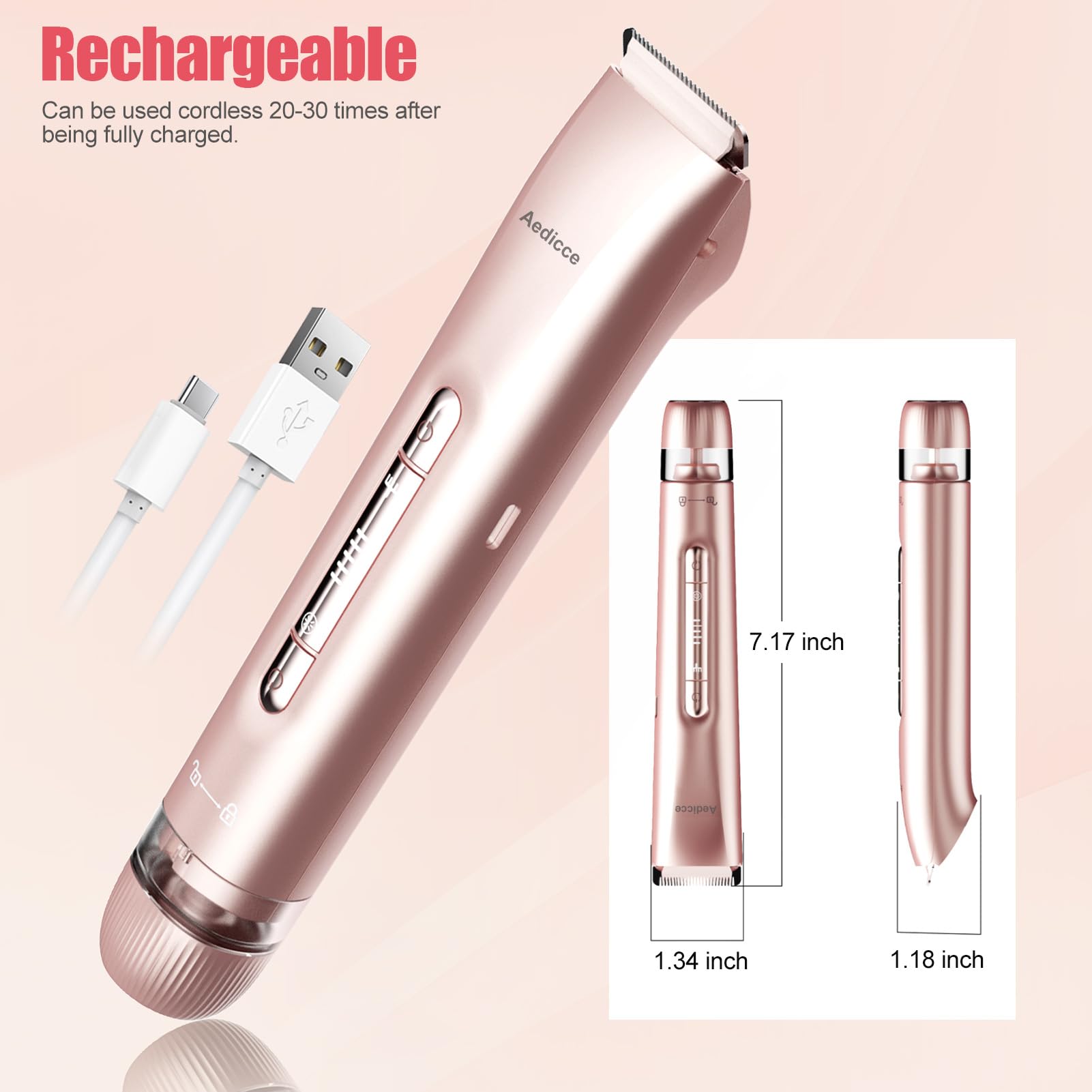 Aedicce bikini trimmer IPX7 waterproof design for wet or dry use.