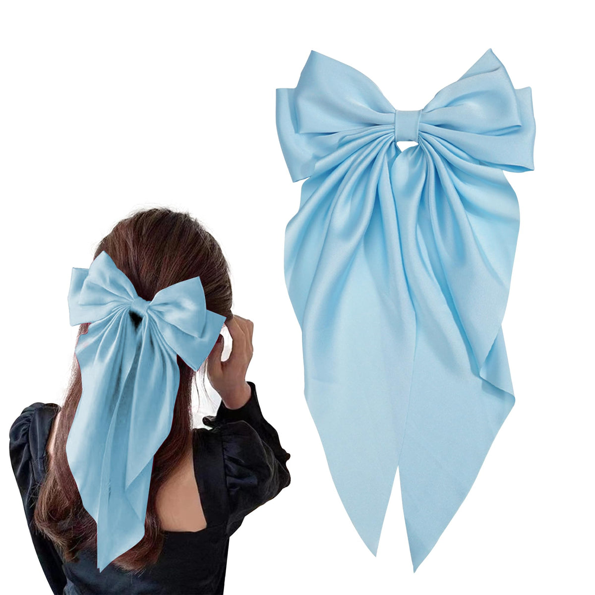 AEGYPIUS jumbo silky satin bow clip closeup with secure metal clip for all-day wear