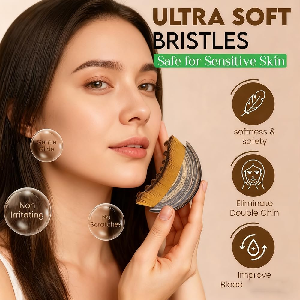 Aeki Lymphatic Contour Face Brush bristle closeup highlights ultra-soft, skin-safe fibers for daily use