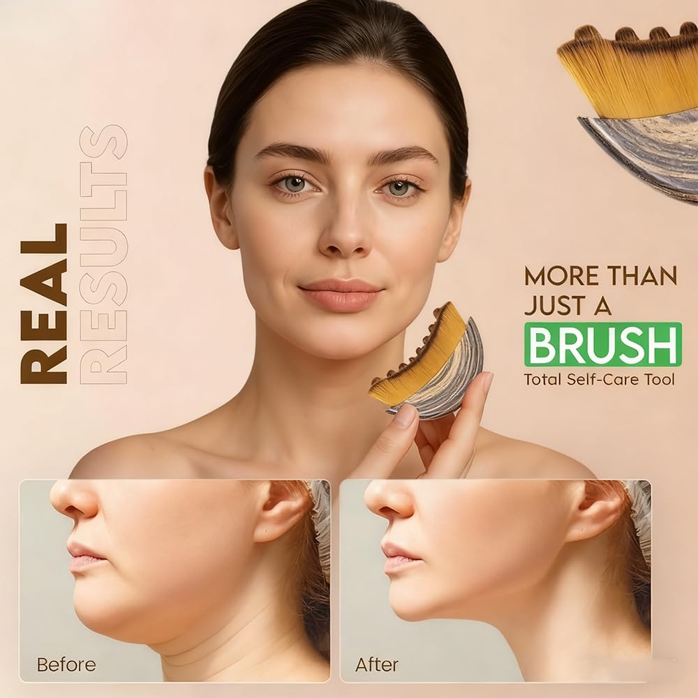 Aeki Lymphatic Contour Face Brush contour-shot demonstrates precise jawline shaping and improved circulation