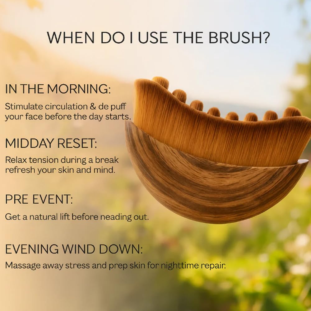 Aeki Lymphatic Contour Face Brush daily-use scene shows gentle massage for refreshed skin