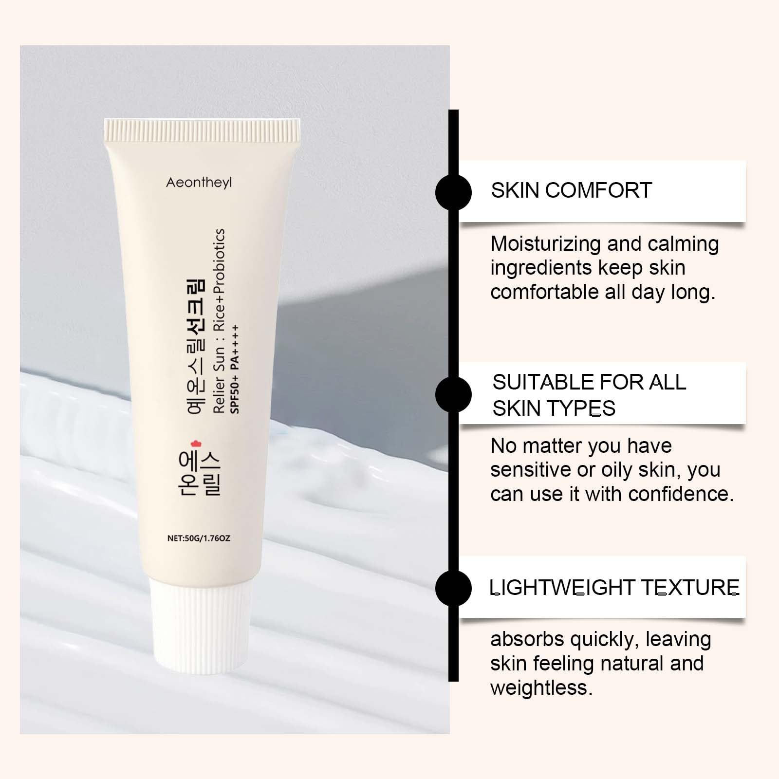 Aeonthryl Sun Organic Sunscreen SPF50+ bottle close-up highlighting a protective formula.