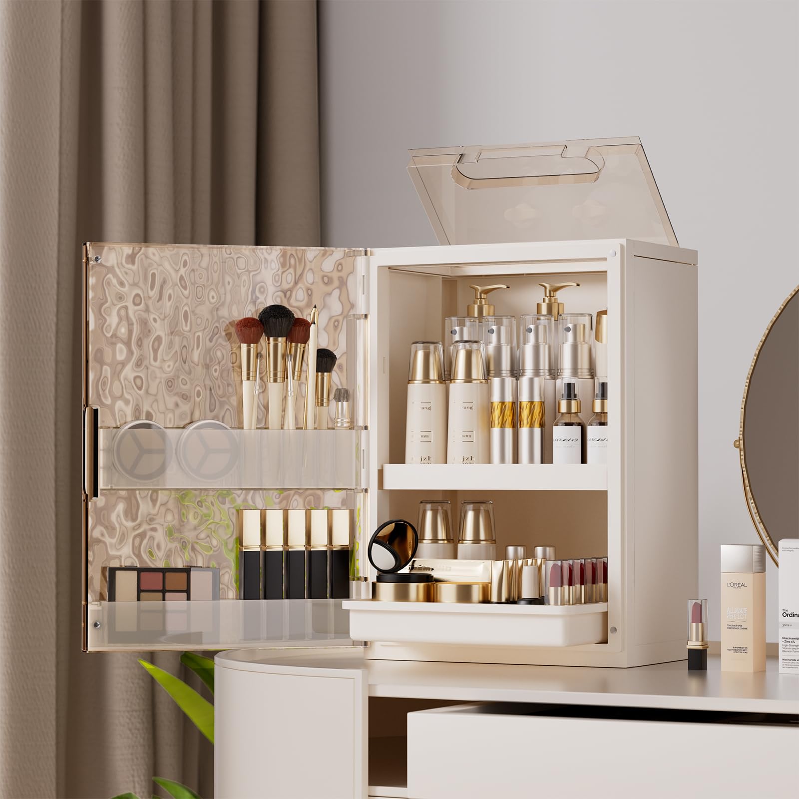 AERCIINC makeup organizer with drawers closed showing compact storage for cosmetics