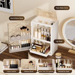 AERCIINC makeup organizer with cover protecting items from dust and moisture
