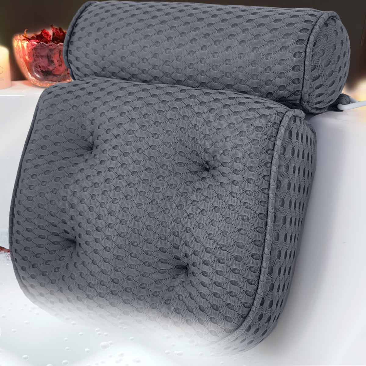 AEROiVi neck-support bath pillow with spacer mesh for quick-drying comfort.