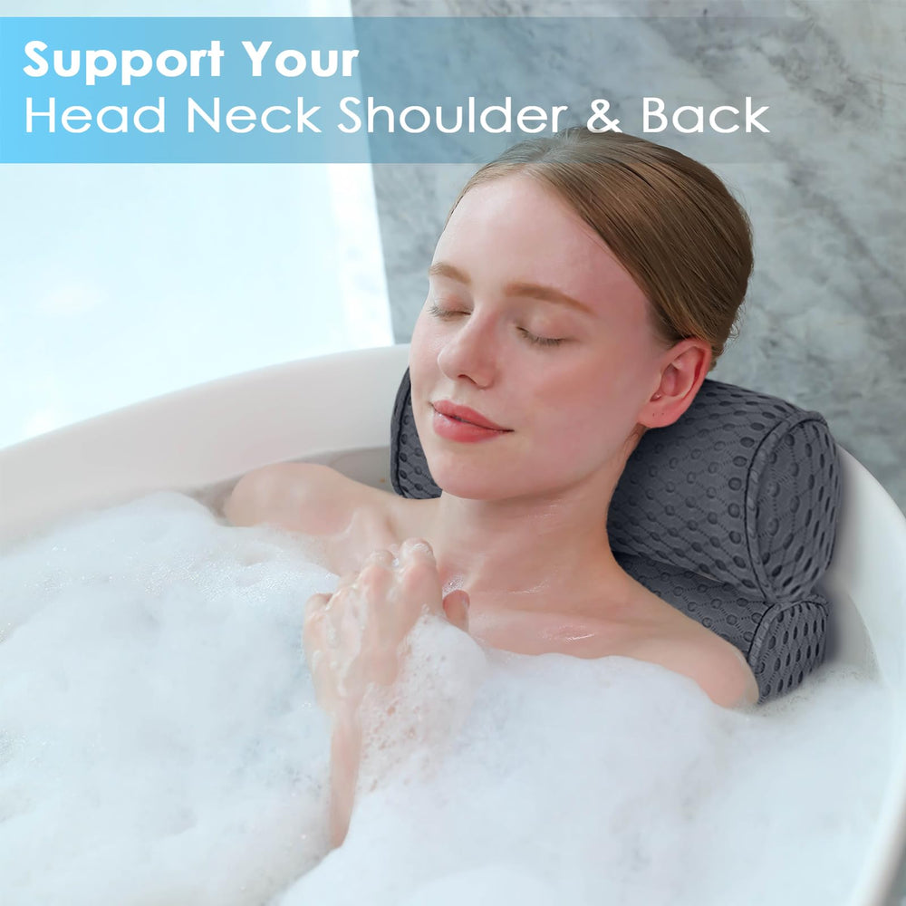 AEROiVi bath pillow with six suction cups for secure, non-slip placement.