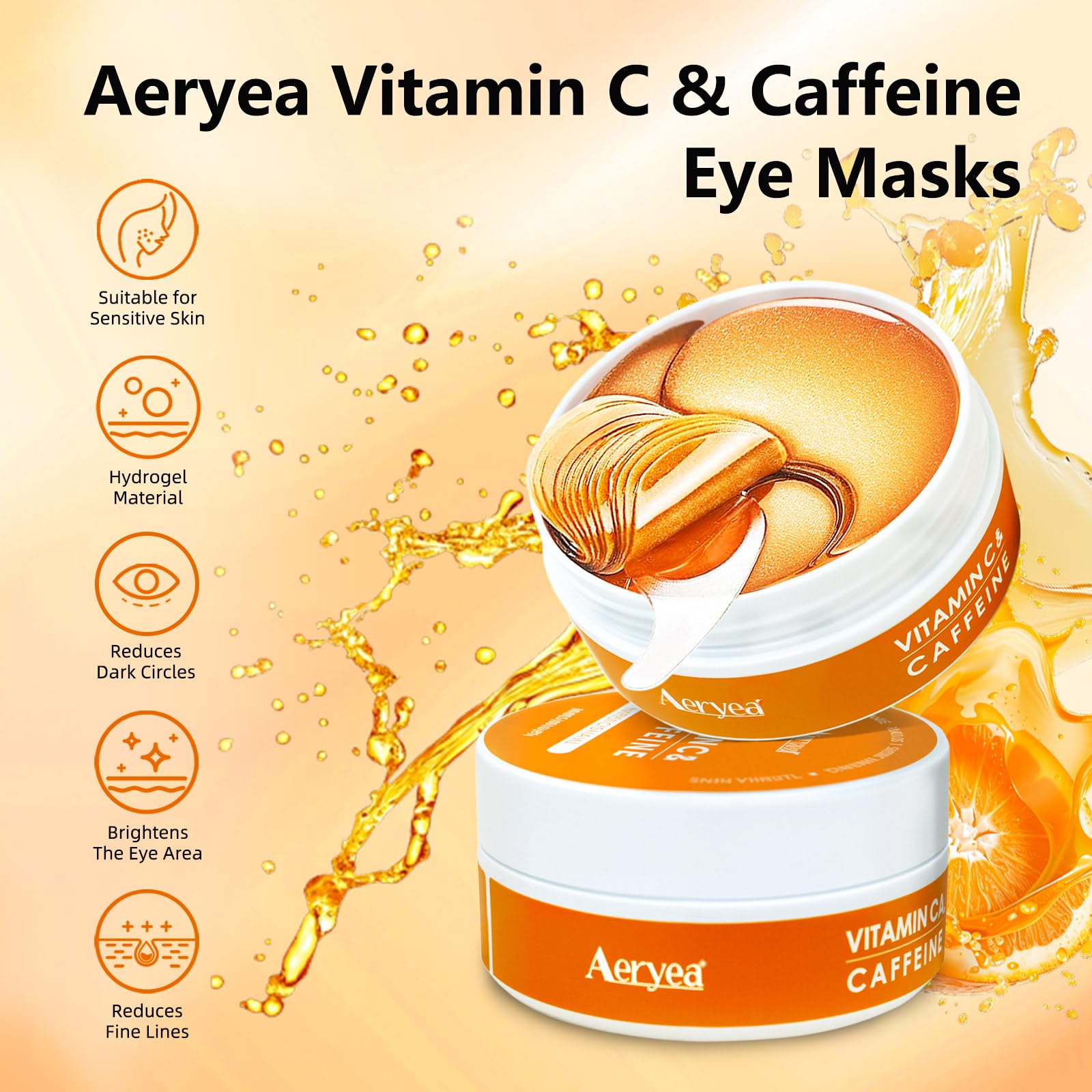 Aeryea Under Eye Patches applied to eye area for dark-circle reduction.