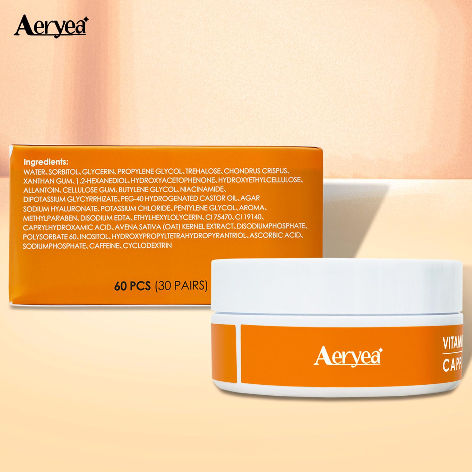 Aeryea Under Eye Patches front pack display for at-home skincare.