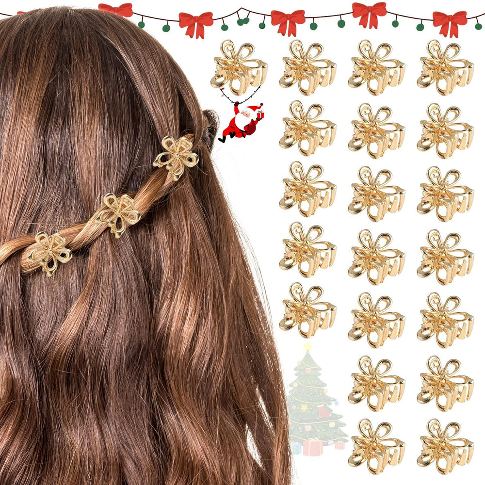 Aesnoun small gold flower clip sparkle close-up for everyday shine and secure hold.