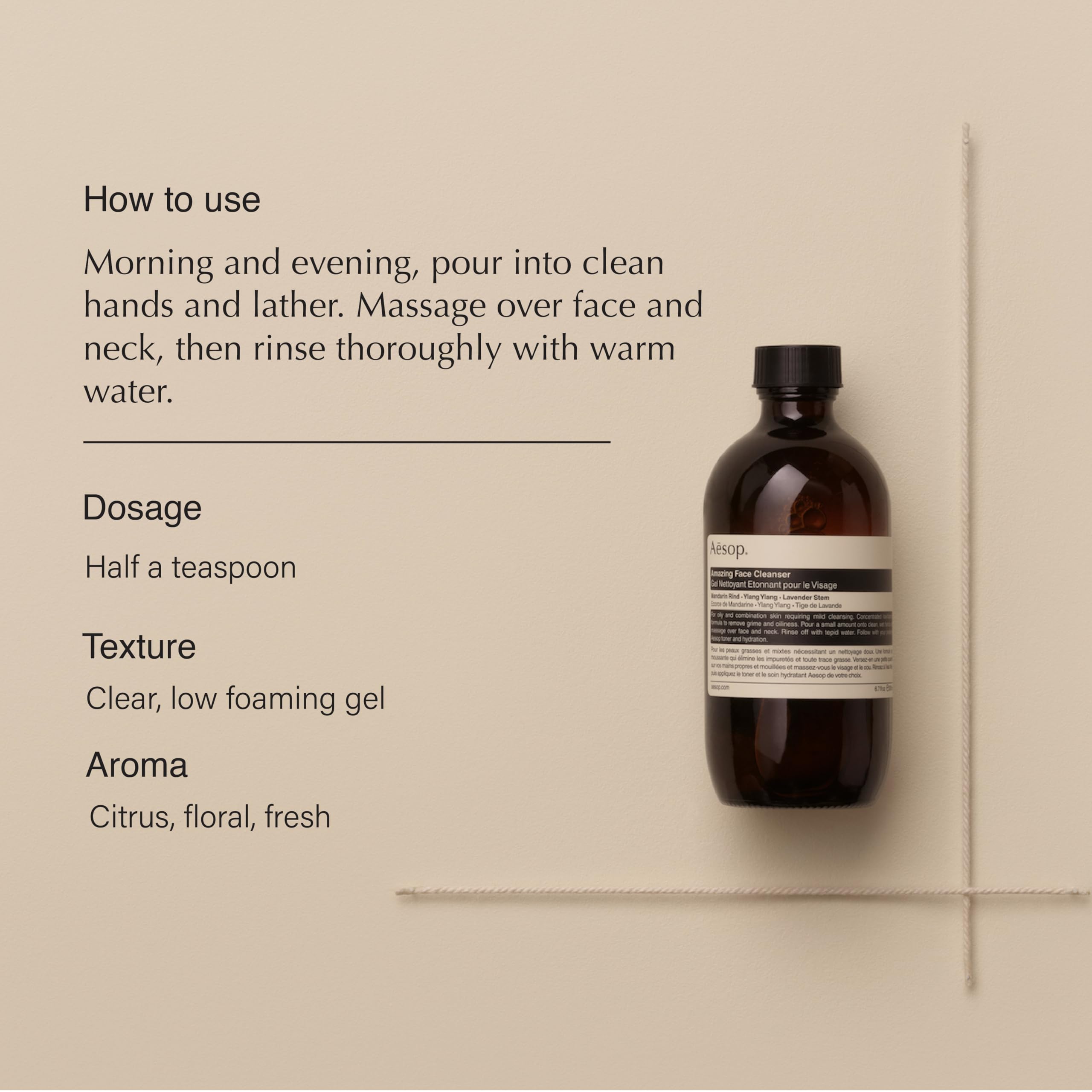 Aesop Amazing Face Cleanser pour shows quick lather for refreshing morning routine.