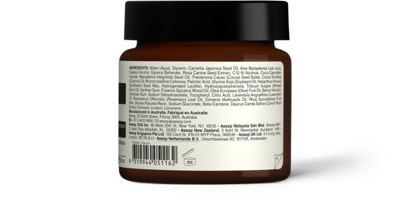 Aesop Camellia Nut Cream massaged into skin for a soft hydrated feel