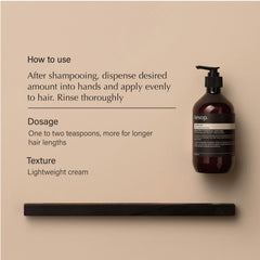 Aesop Conditioner hydrating close-up demonstrates softness and manageability for various hair types.