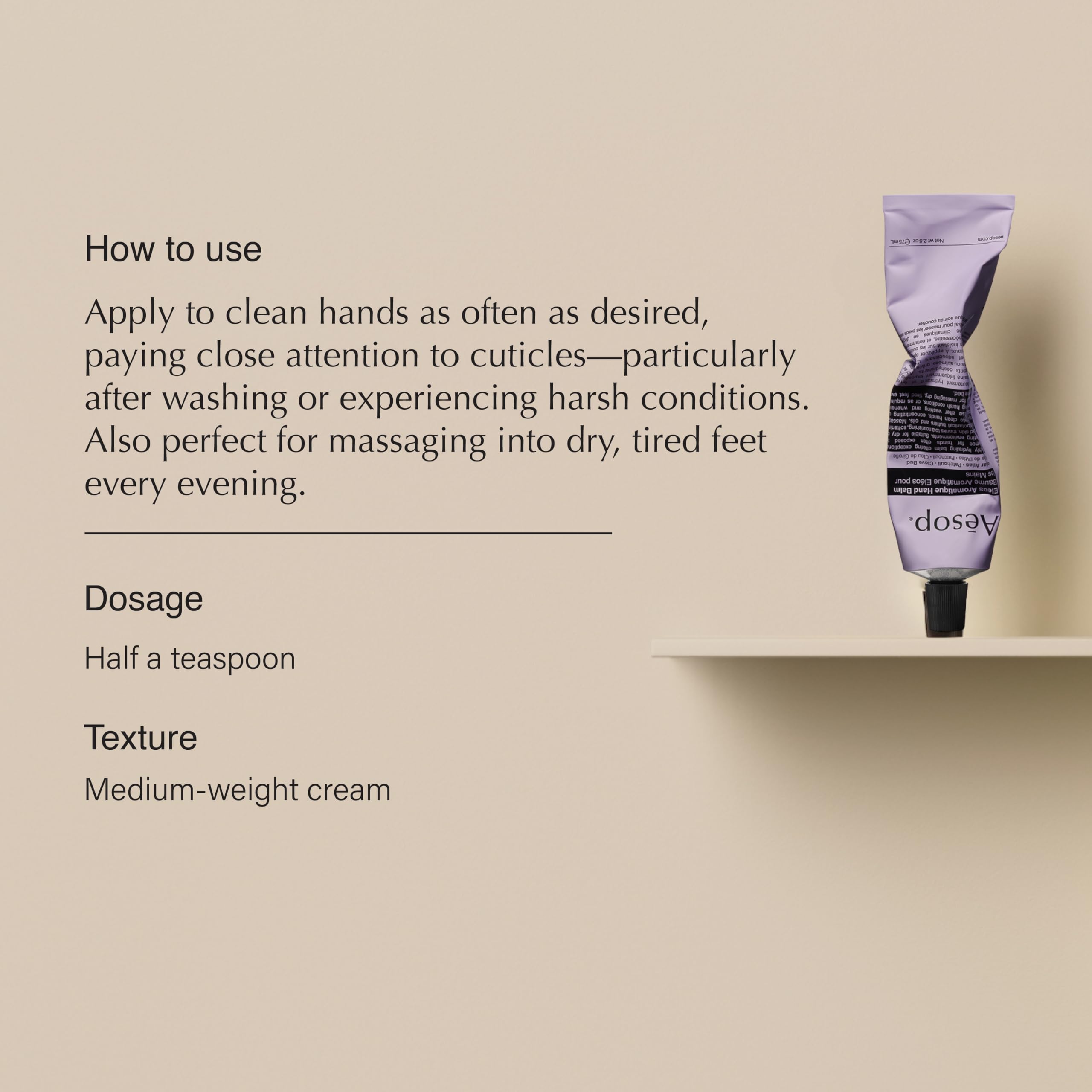 Aesop Eleos hand balm texture appears greaseless and nourishing