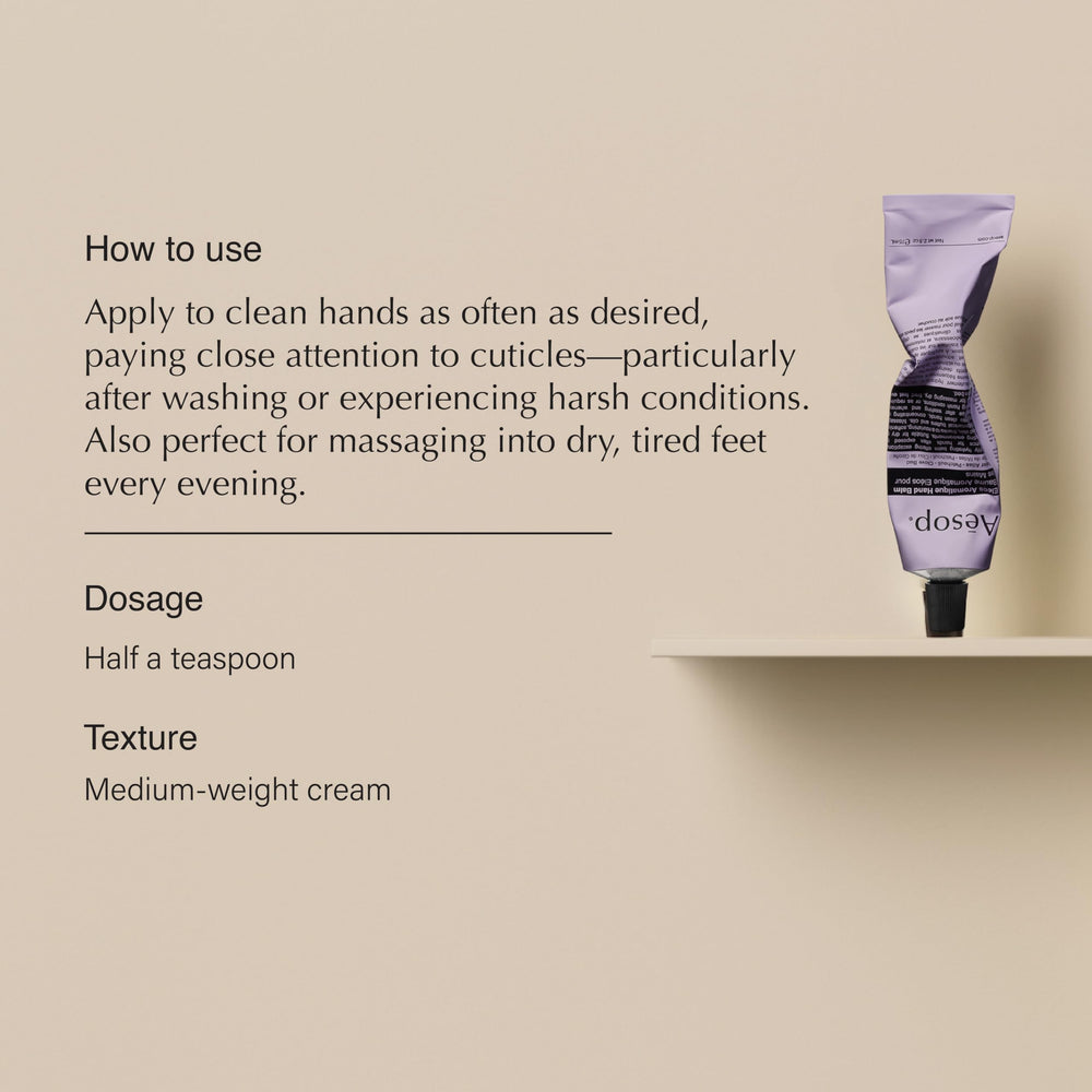 Aesop Eleos hand balm texture appears greaseless and nourishing
