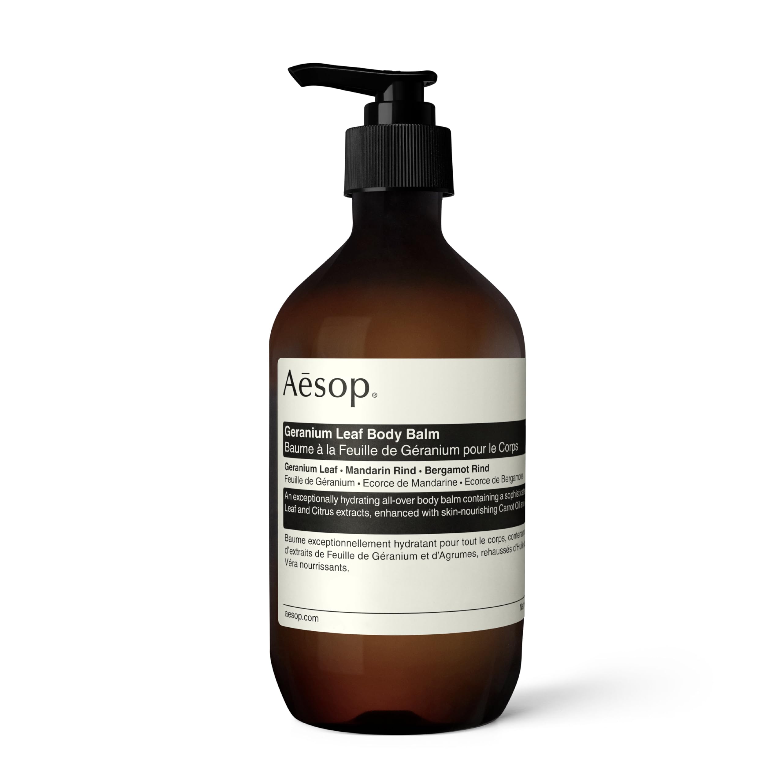 Aesop Geranium Leaf Body Balm bottle ready for rich hydration on the skin