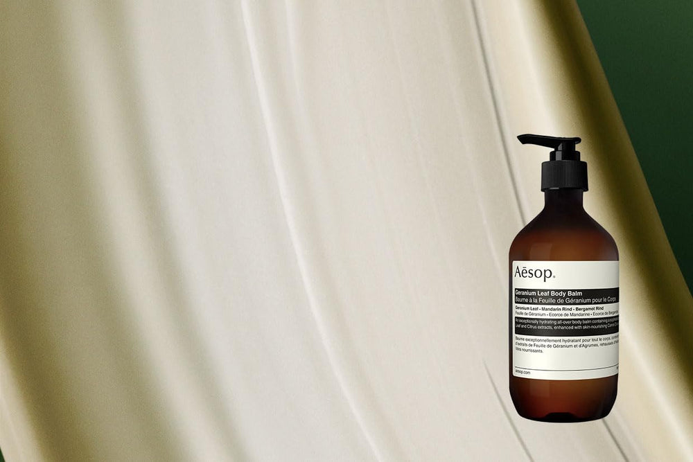 Aesop Geranium Leaf Body Balm texture close-up shows velvety smoothness
