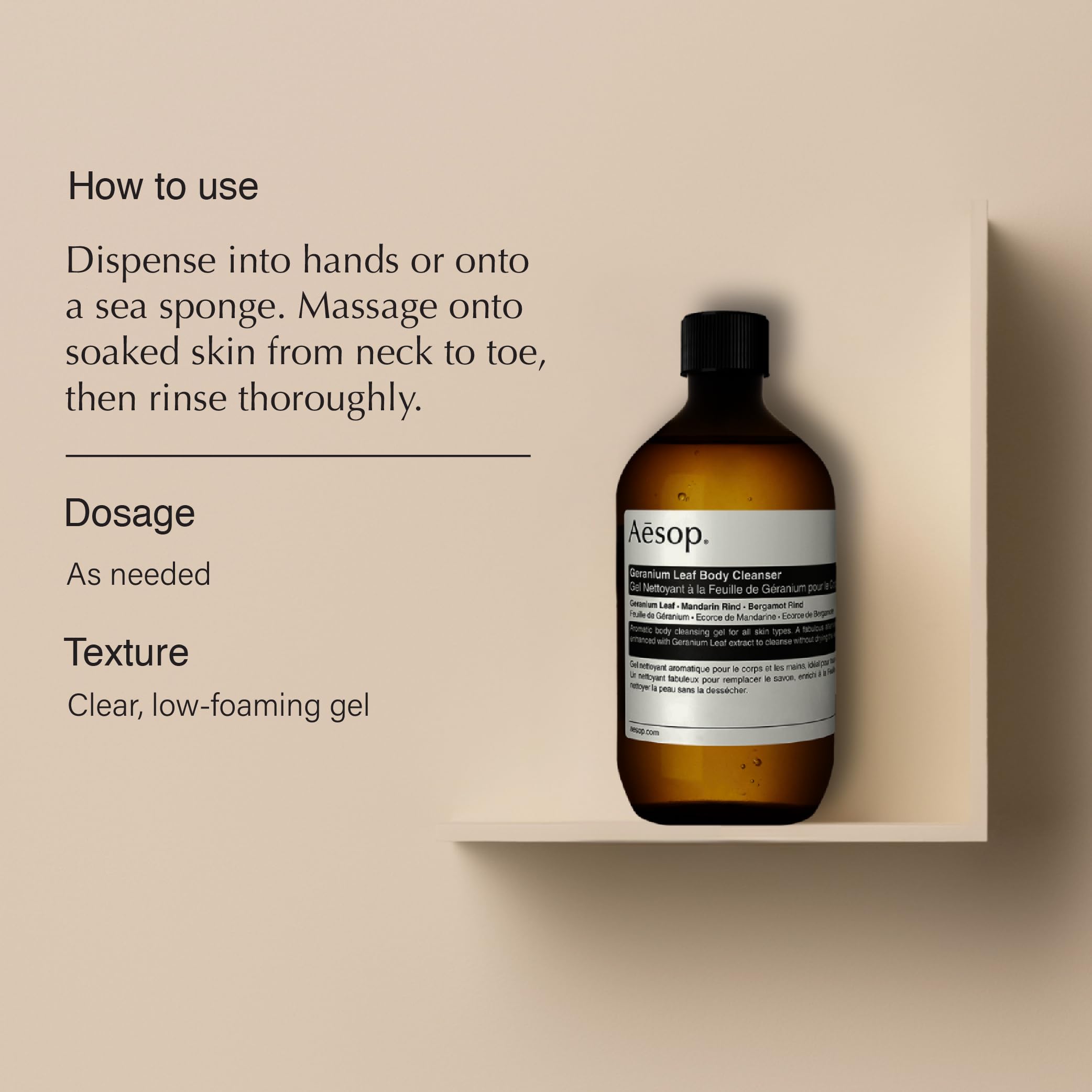 Aesop Geranium Leaf Body Cleanser refill pour action captures easy dispensing