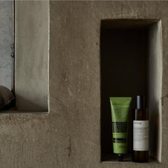 Aesop Geranium Leaf Exfoliating Body Scrub geranium leaf essence highlighting fresh, green citrus aroma.