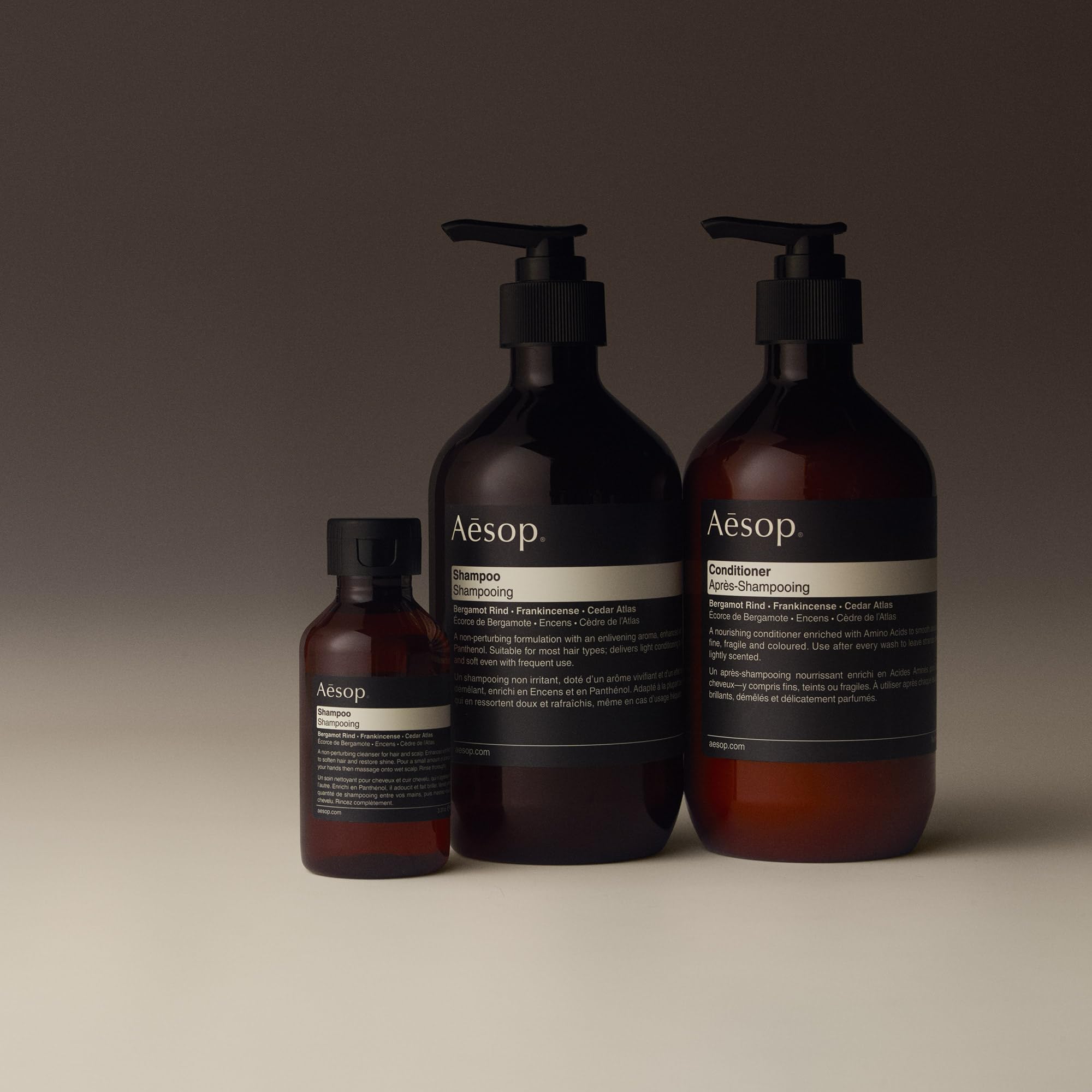 Aesop hair shine after-wash close-up suggests a reflective, healthy-looking finish.