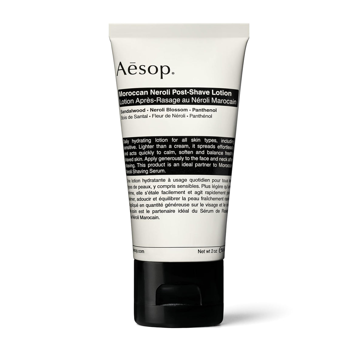 Aesop Moroccan Neroli Post Shave Lotion bottle showing balanced hydration after shaving.