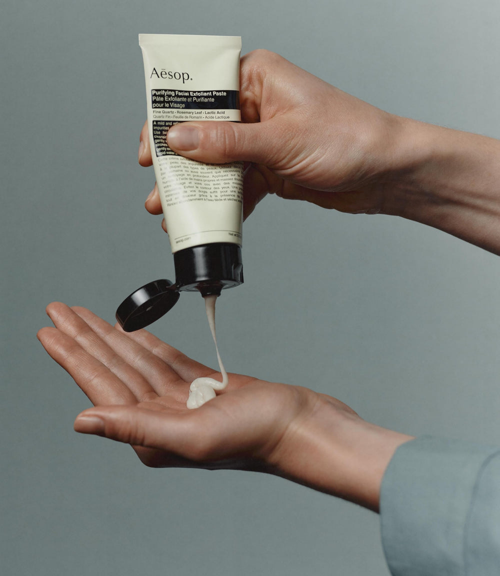 Aesop Purifying Facial Exfoliant Paste includes lactic acid for a luminous feel.