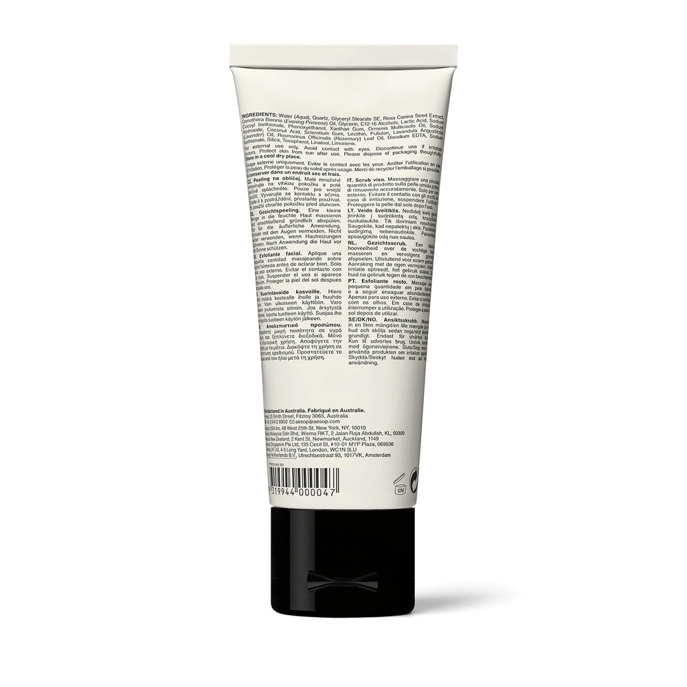 Aesop Purifying Facial Exfoliant Paste packaging highlights recycled plastic content.