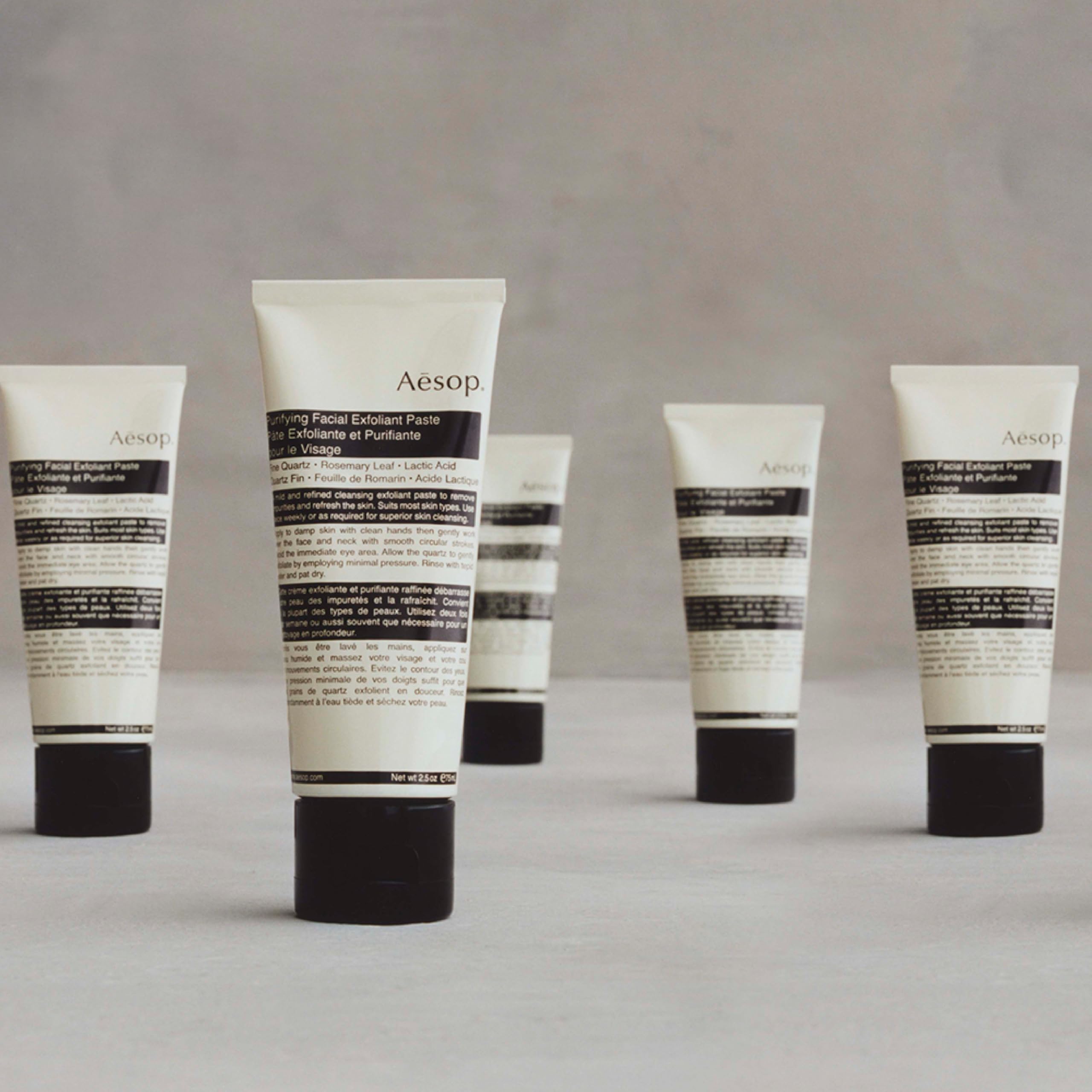 Aesop Purifying Facial Exfoliant Paste with rosemary leaf for aromatic cleansing.