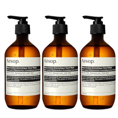 Aesop Resurrection Aromatique Hand Wash bottle-pack-3 shows refreshing citrus aroma for daily cleansing.