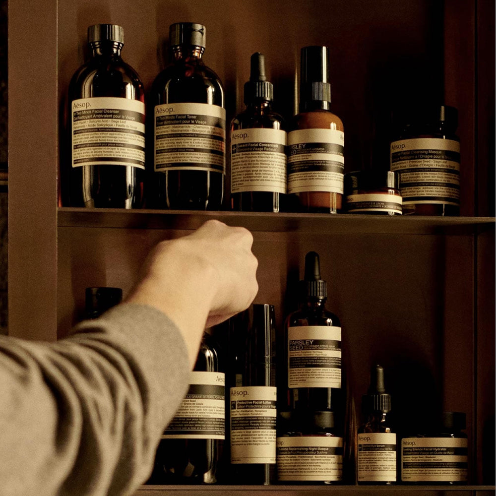 Aesop Resurrection Aromatique Hand Wash label close-up emphasizes vegan, cruelty-free care.