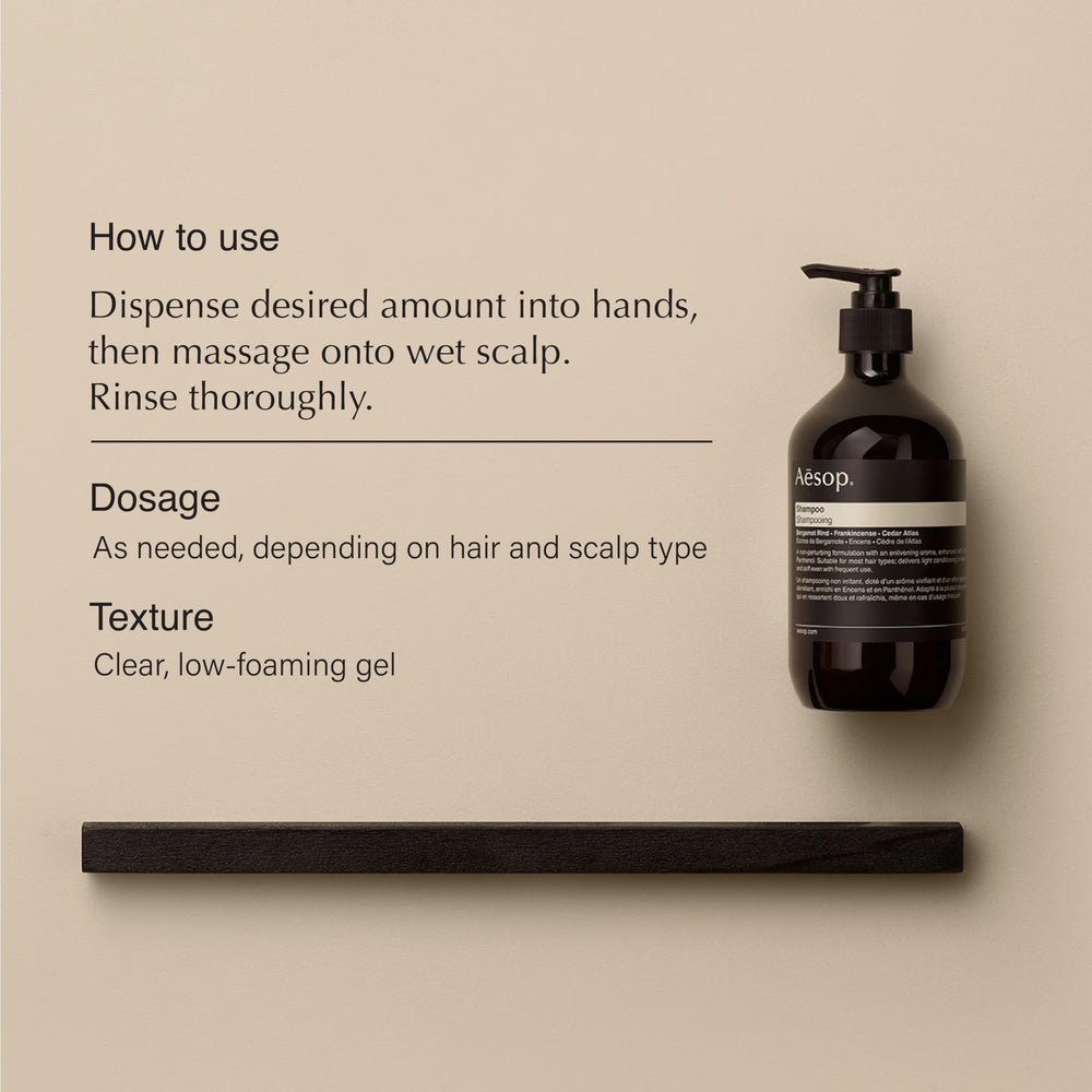 Aesop shampoo lather close-up emphasizes cleansing and aromatic frankincense for daily use.