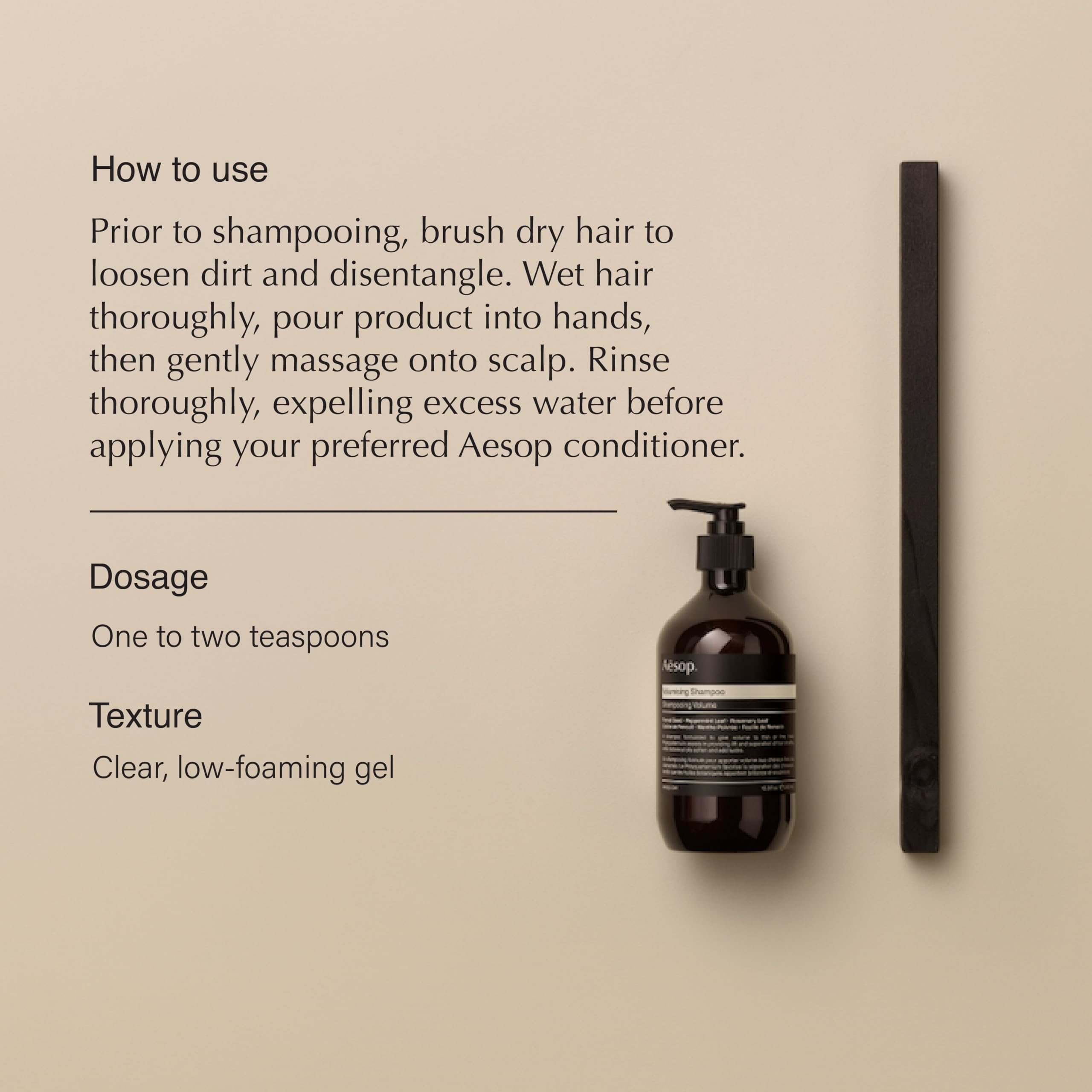 Aesop Volumizing Shampoo bottle-side view highlighting vegan care