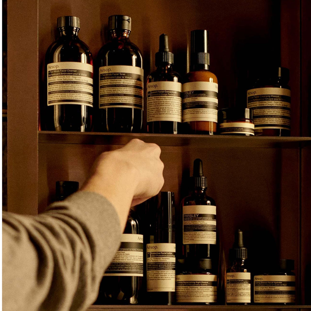 Aesop Volumizing Shampoo closeup of creamy lather and hydration