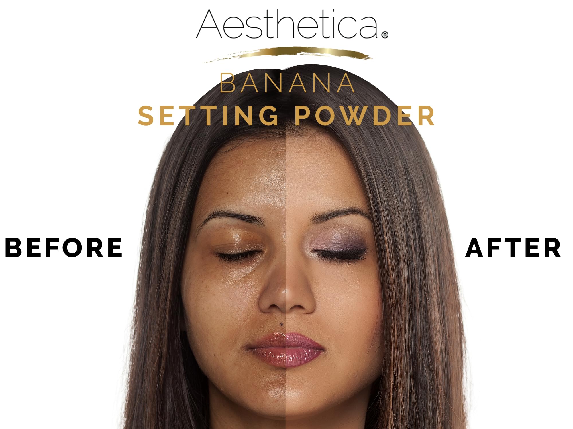 Aesthetica Banana Loose Setting Powder compact open for quick access