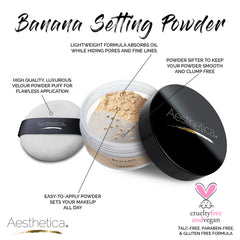 Aesthetica Banana Loose Setting Powder with velour puff for on-the-go touch-ups