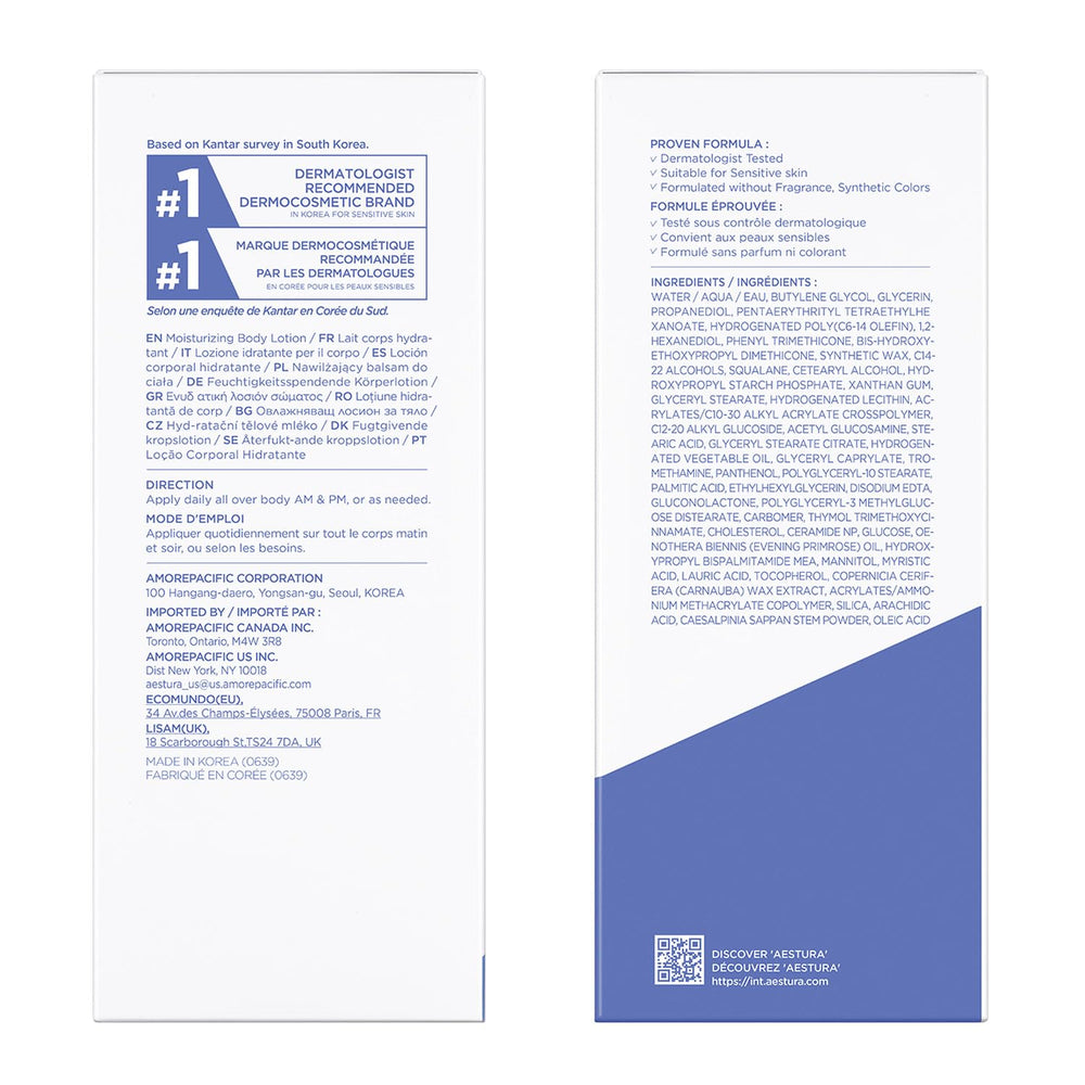 AESTURA ATOBARRIER365 400ml bottle size indicates long-lasting daily use.
