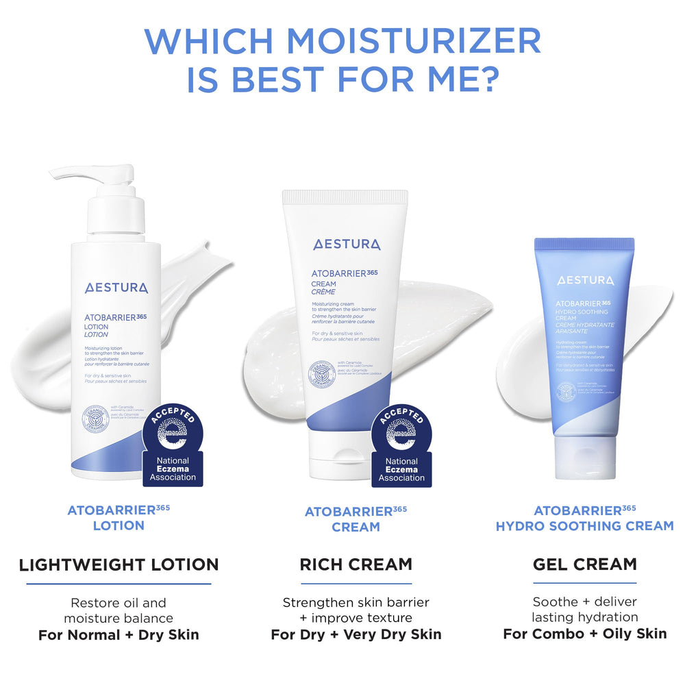 AESTURA ATOBARRIER365 fragrance-free label signals sensitive-skin friendly formulation.