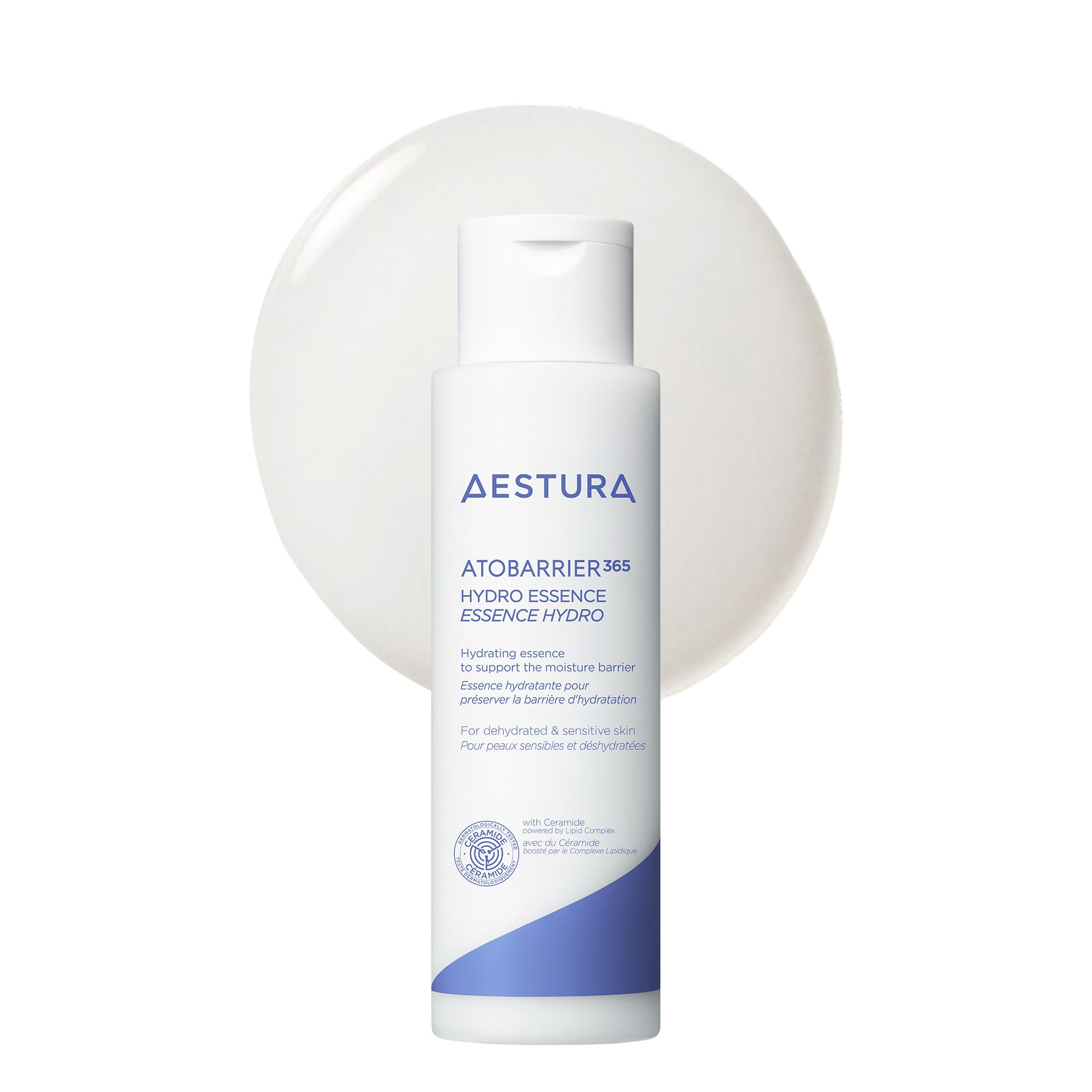 AESTURA ATOBARRIER365 Hydro Essence bottle on vanity, fragrance-free for sensitive skin hydration