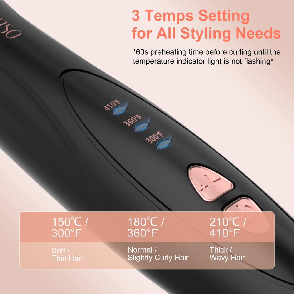AFANSO automatic curling iron with three heat settings supports various hair types.