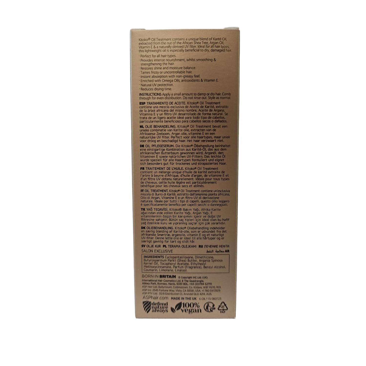 Affinage Kitoko Oil Treatment ingredients argan and shea provide antioxidant nourishment.