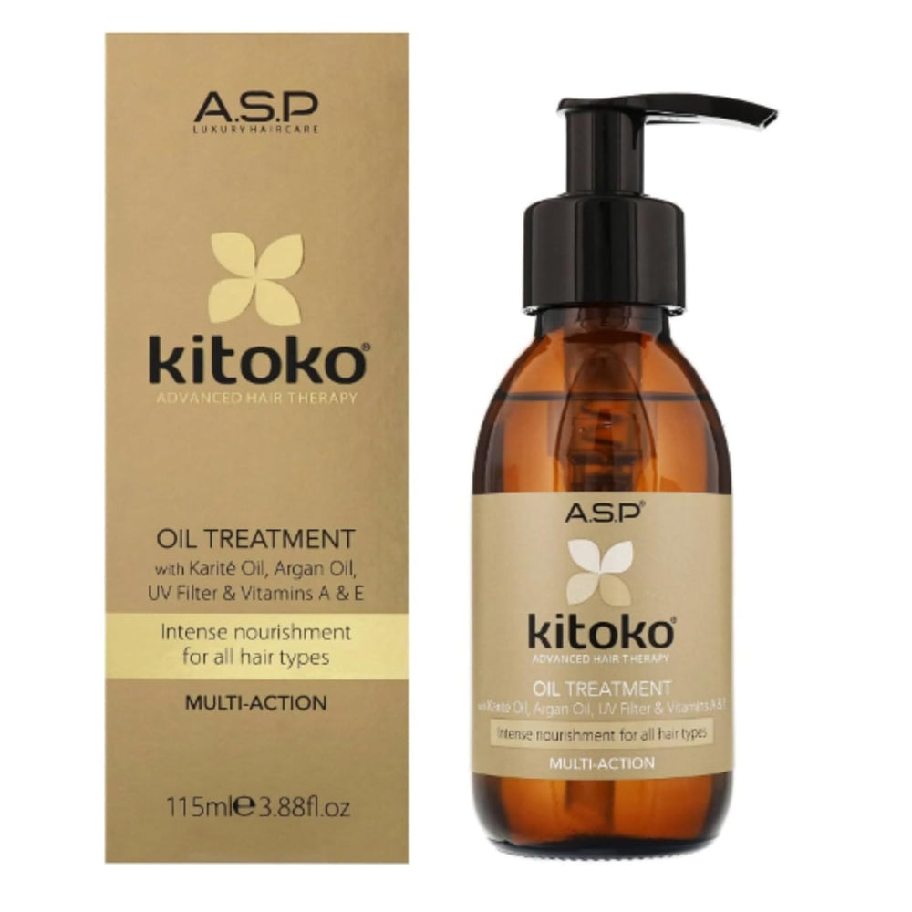 Affinage Kitoko Oil Treatment bottle with pump for easy, controlled conditioning.