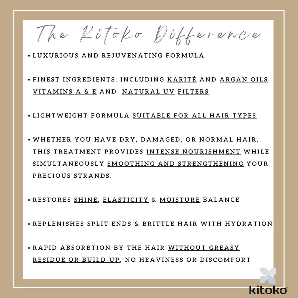 Affinage Kitoko Oil Treatment smooths frizz and improves elasticity in hair.