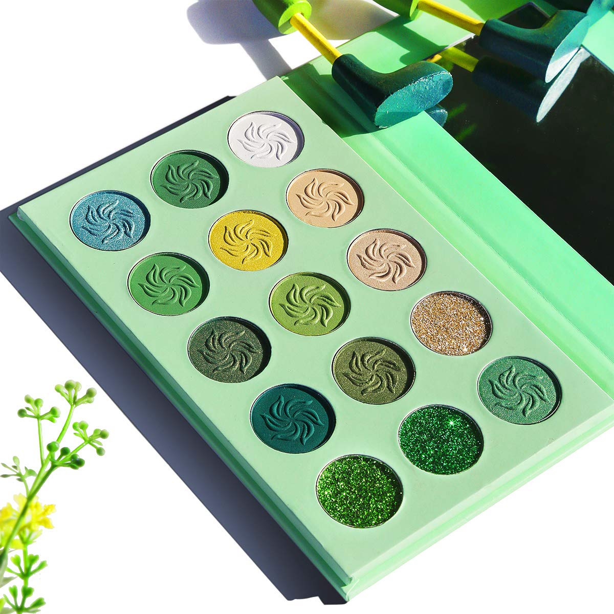 Afflano green eyeshadow palette glitter swatches reveal festive glow and texture.
