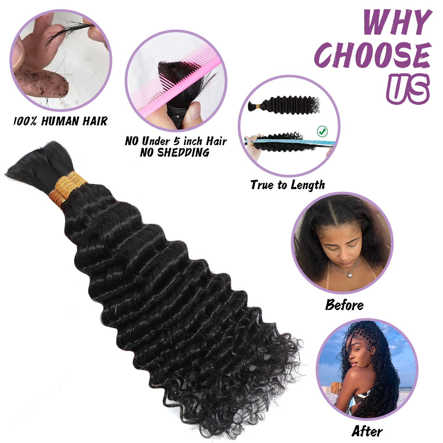 Afihond 110g three-bundles pack provides ready volume for full head braids.
