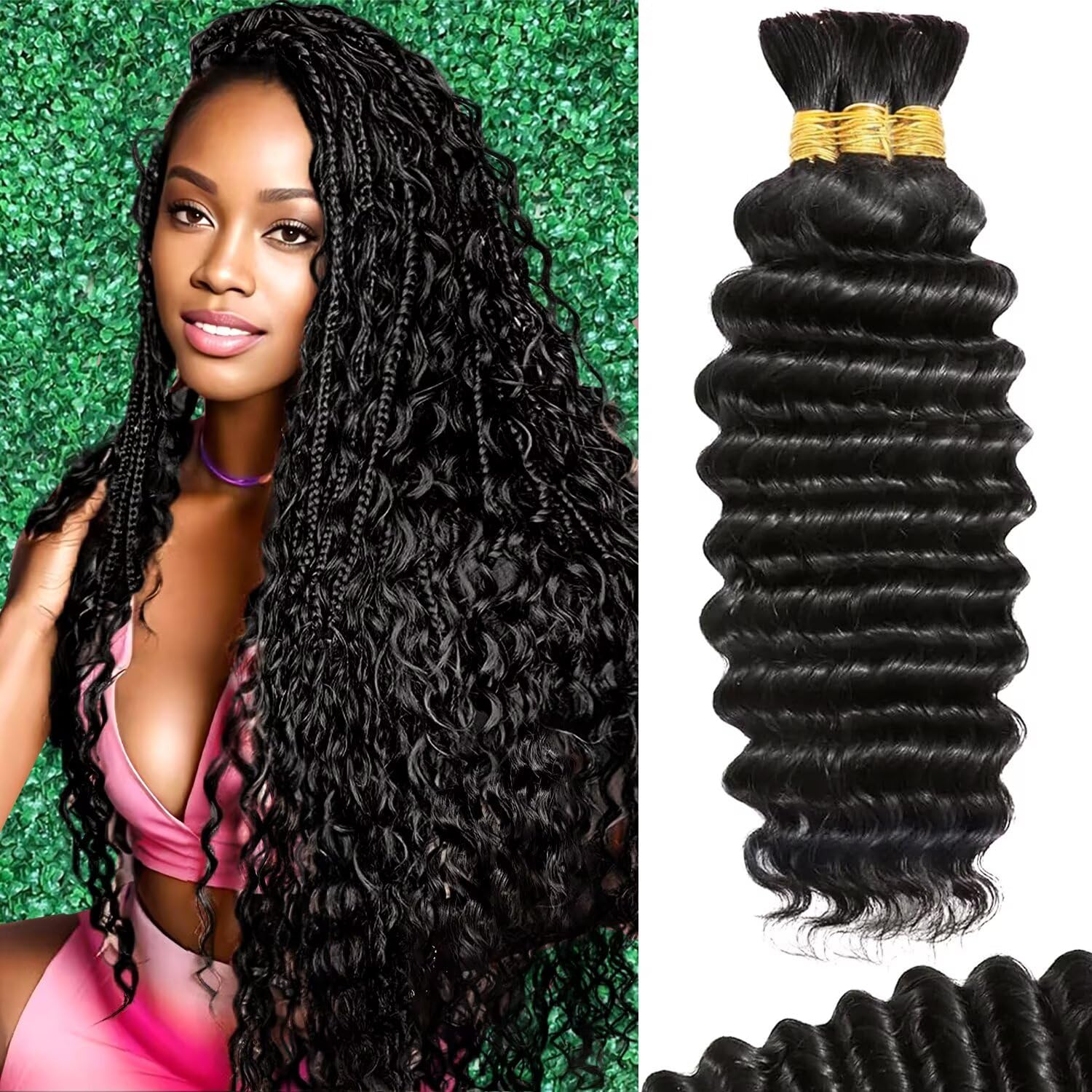 Afihond deep wave bulk hair 18inch for long Boho braids and knotless styles.